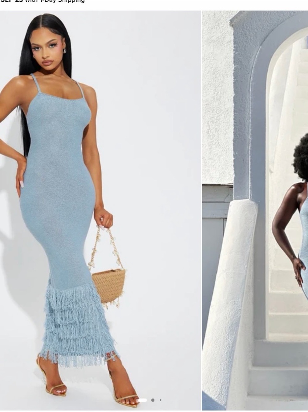 Fashion Nova Light Blue Fringe Knit Maxi Dress